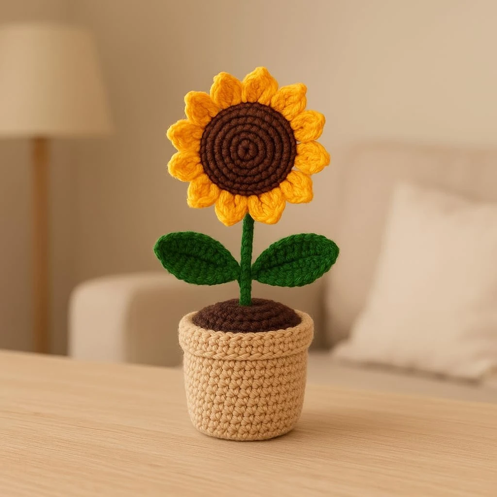 Crochet Sunflower Pot Brown SW-155
